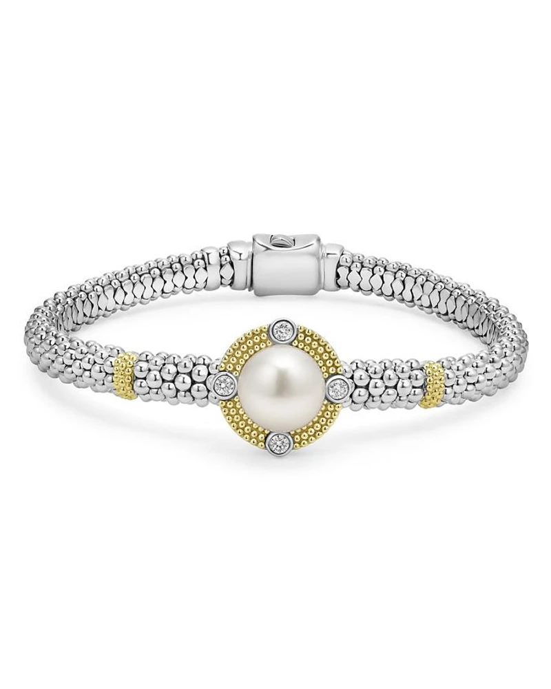 18K Yellow Gold & Sterling Silver Luna Cultured Freshwater Pearl & Diamond Caviar Bead Bracelet