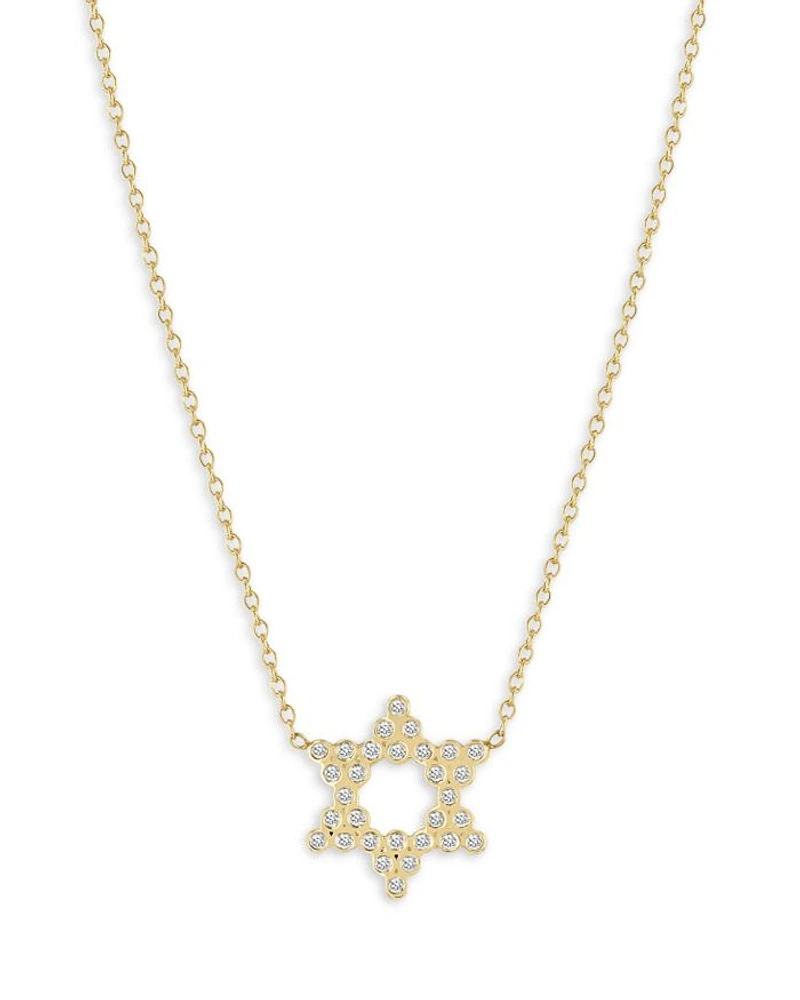14K Yellow Gold Diamond Bezel Star of David Pendant Necklace, 14-16"