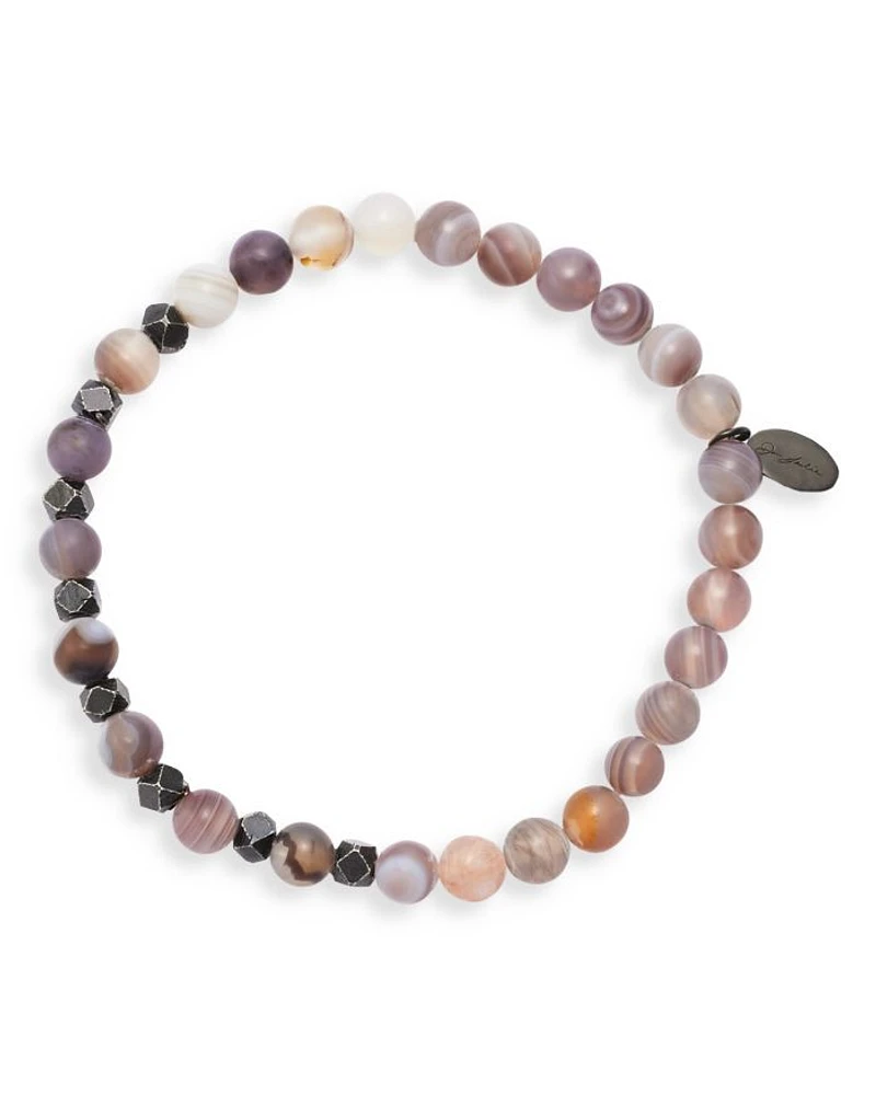 Matte Boswana Agate & Burnished Silver Beaded Bracelet