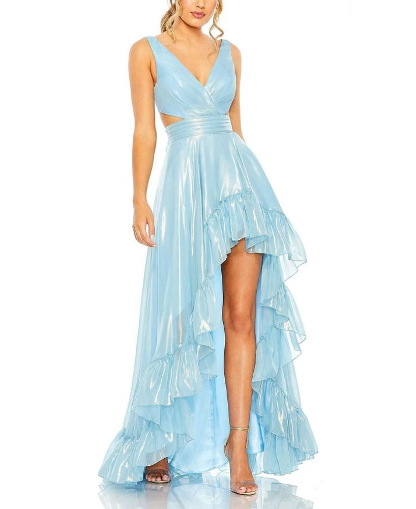 Cut Out High Low Ruffle Gown