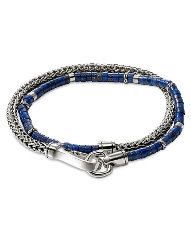 Sterling Silver Heishi Lapis Lazuli Beaded Double Wrap Bracelet