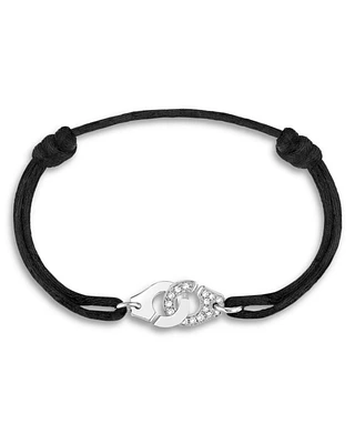 18K White Gold Menottes Diamond Black Cord Slider Bracelet