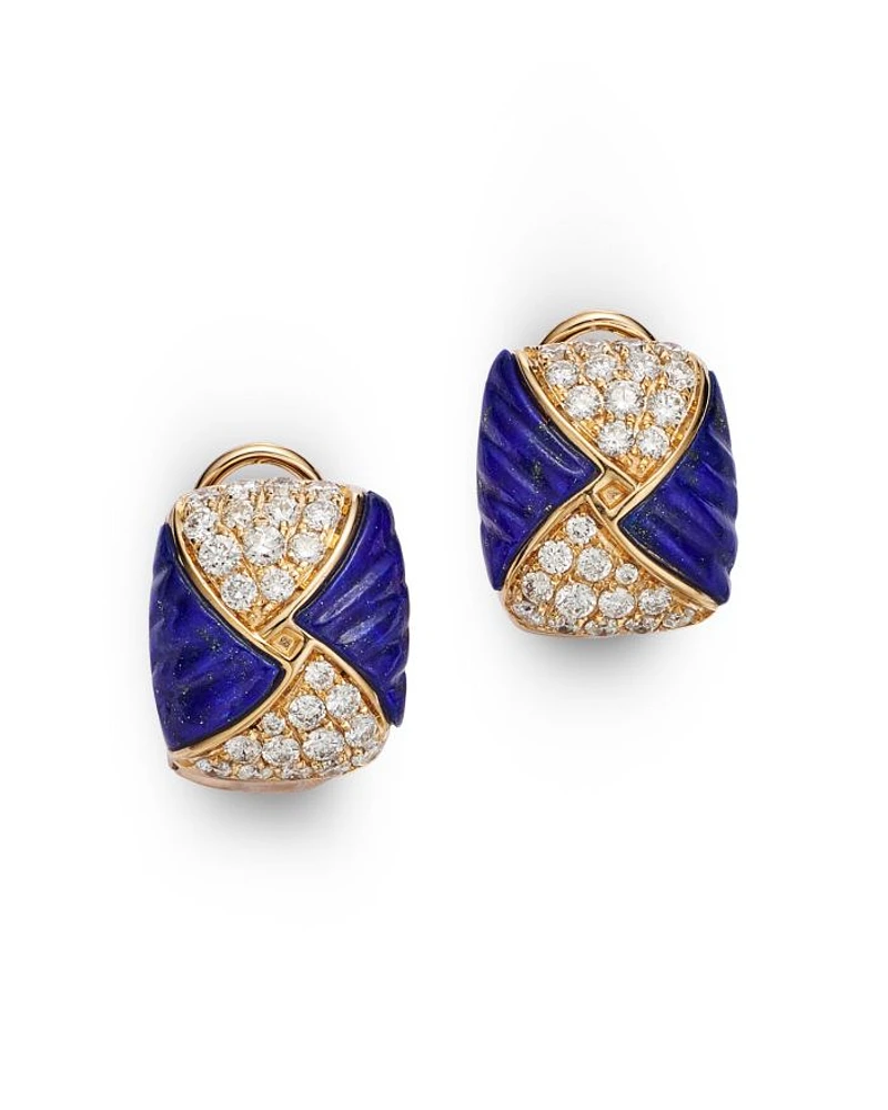 Lapis & Diamond Statement Earrings in 14K Yellow Gold