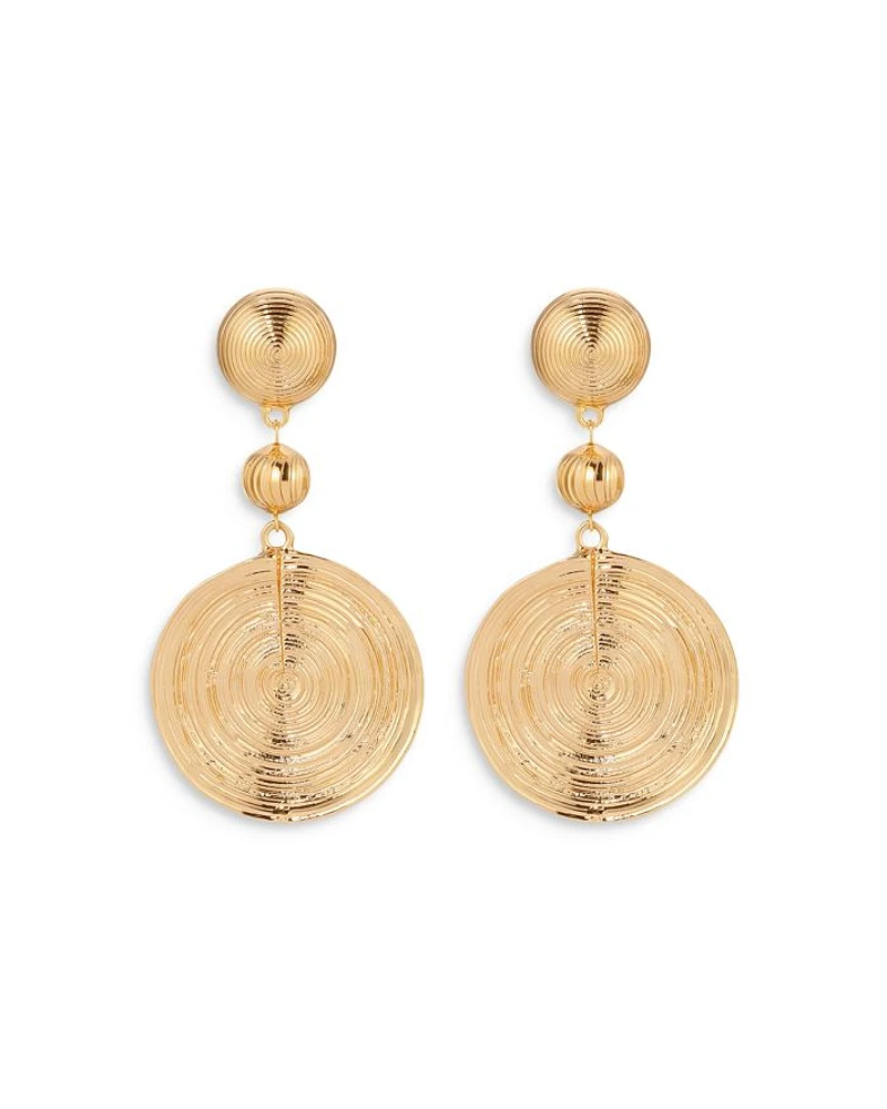 Textured Double Disc Drop Earrings in 18K Gold Plated