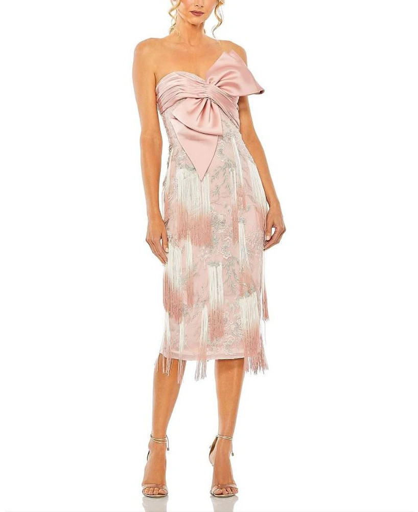 Bow Front Ombre Fringe Detailed Dress