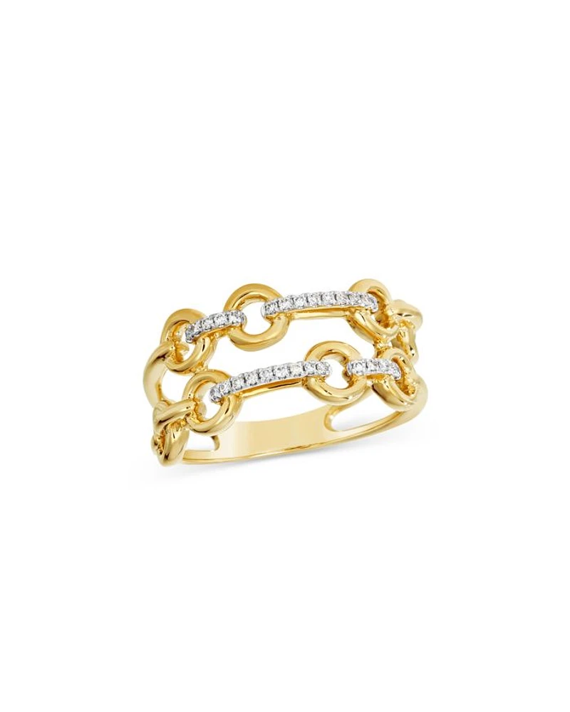 Diamond Chain Link Double Row Ring in 14K Yellow Gold, 0.10 tcw