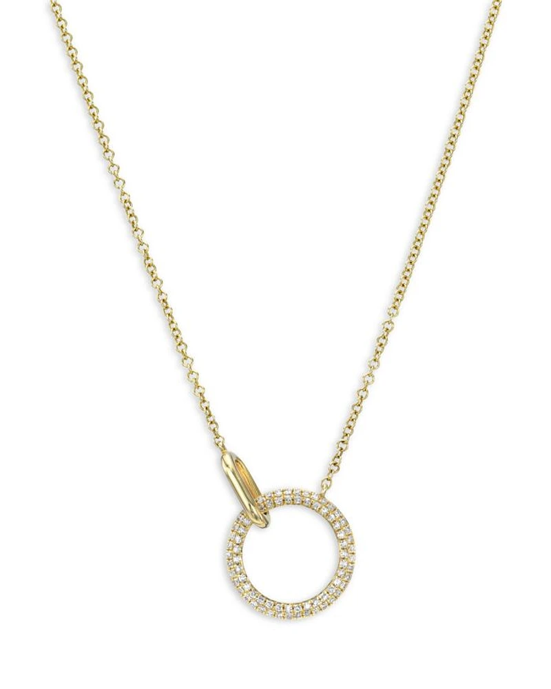 14K Yellow Gold Diamond & Polished Link Rings Pendant Necklace, 16-18"
