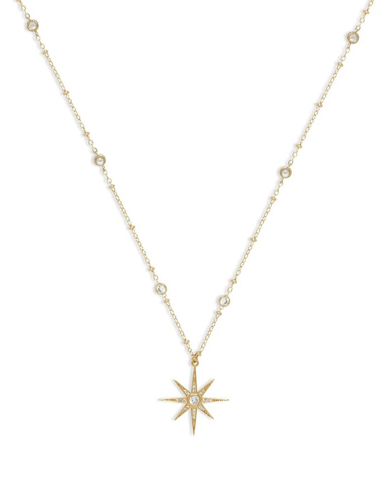 Cubic Zirconia Starburst Pendant Necklace, 21.5"-26.5"