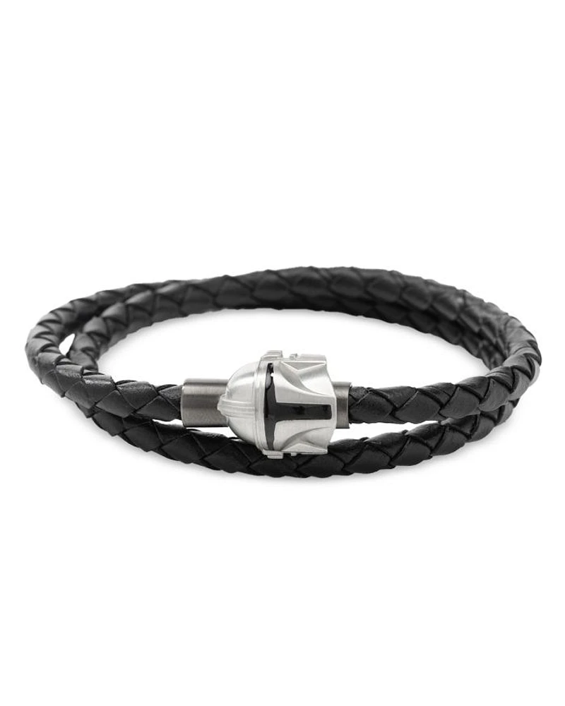 Mandalorian Helmet Double Wrap Leather Bracelet
