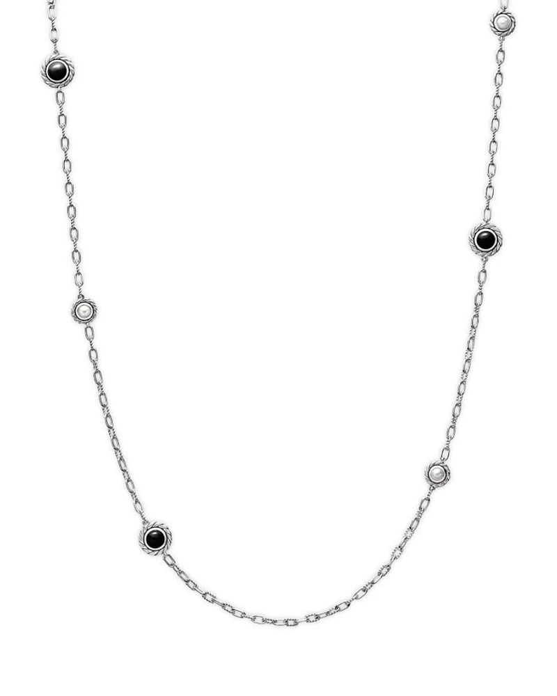 Pearl Classics Station Chain Necklace Sterling Silver with Stone, 4mm