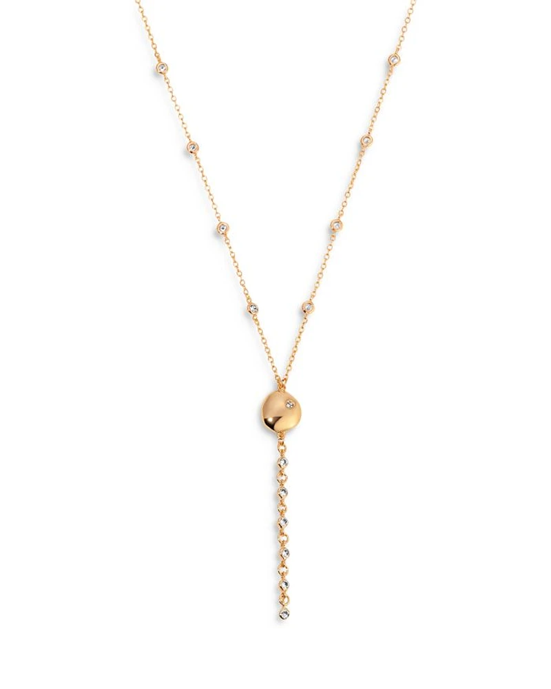 Cubic Zirconia Polished Pebble Lariat Necklace in 18K Gold Plated, 22"-25"