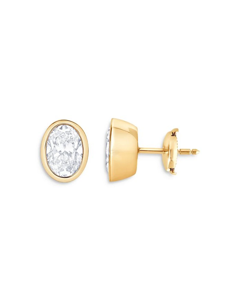 Certified Lab Grown Diamond Oval Bezel Stud Earrings 18K Yellow Gold