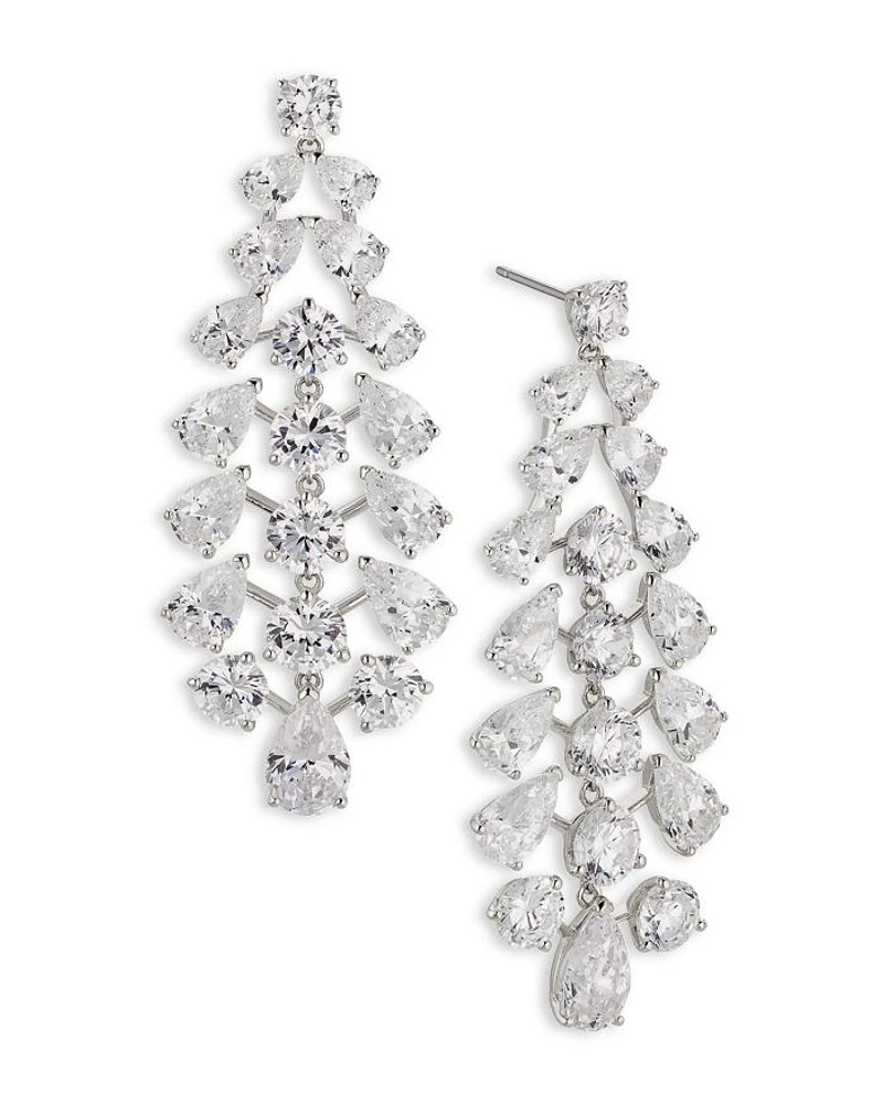 Halle Cubic Zirconia Statement Earrings in Rhodium Plated