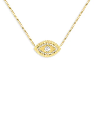 14K Yellow Gold Evil Eye Protection Necklace with Diamonds, 0.16 tcw