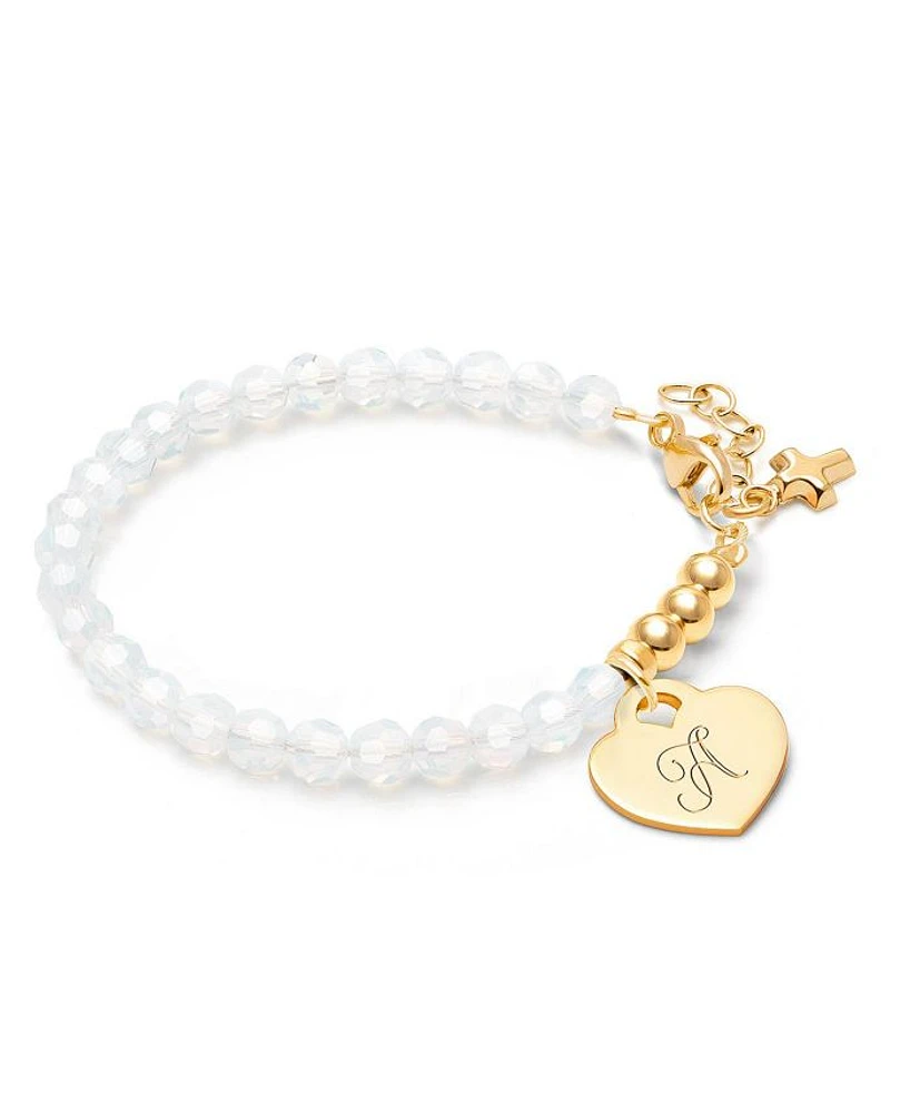 Children's 14K Gold Signature White Crystal with Cross Girls' 5.25" Bracelet