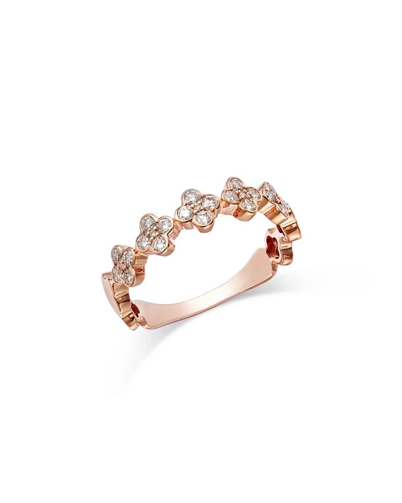 Diamond Clover Cluster Band in 14K Rose Gold, 0.44 tcw