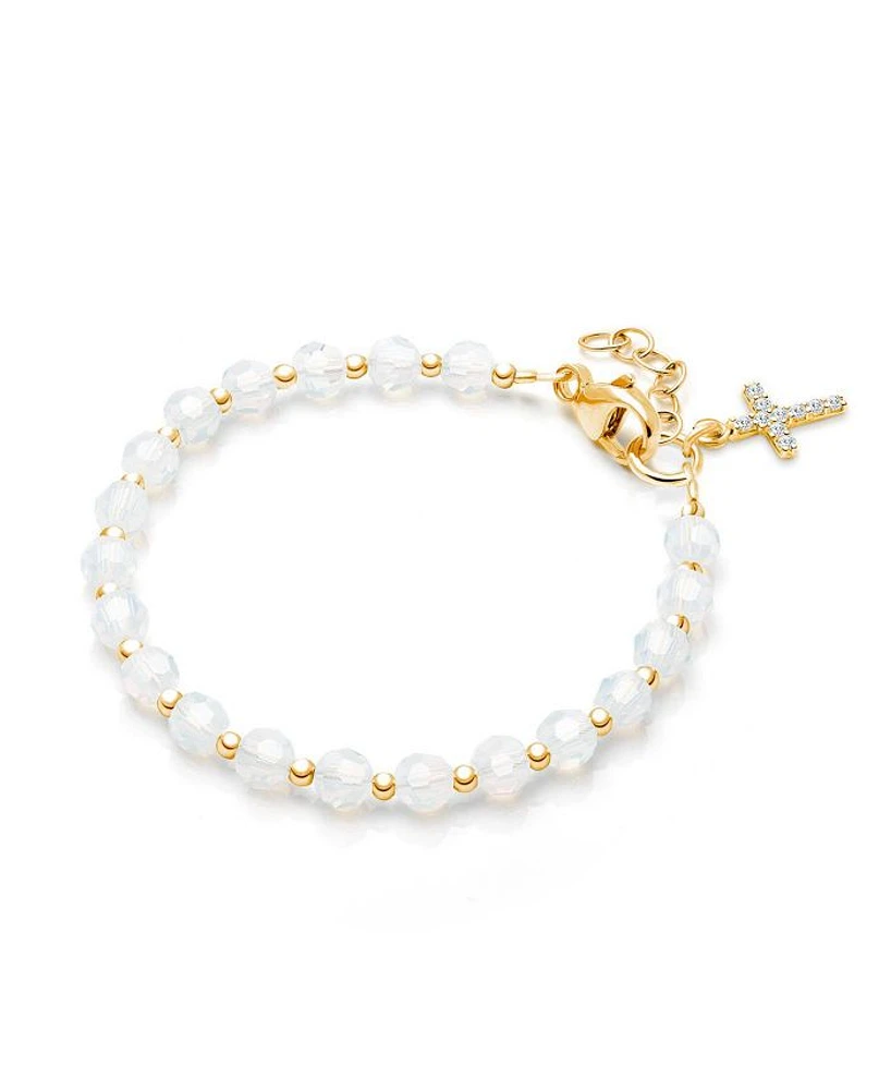 Children's 14K Gold Shimmer Crystal with Cross Girls' 6.25" Bracelet