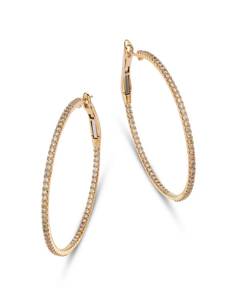 Diamond Inside Out Large Hoop Earrings in 14K Yellow Gold, 2.25 tcw