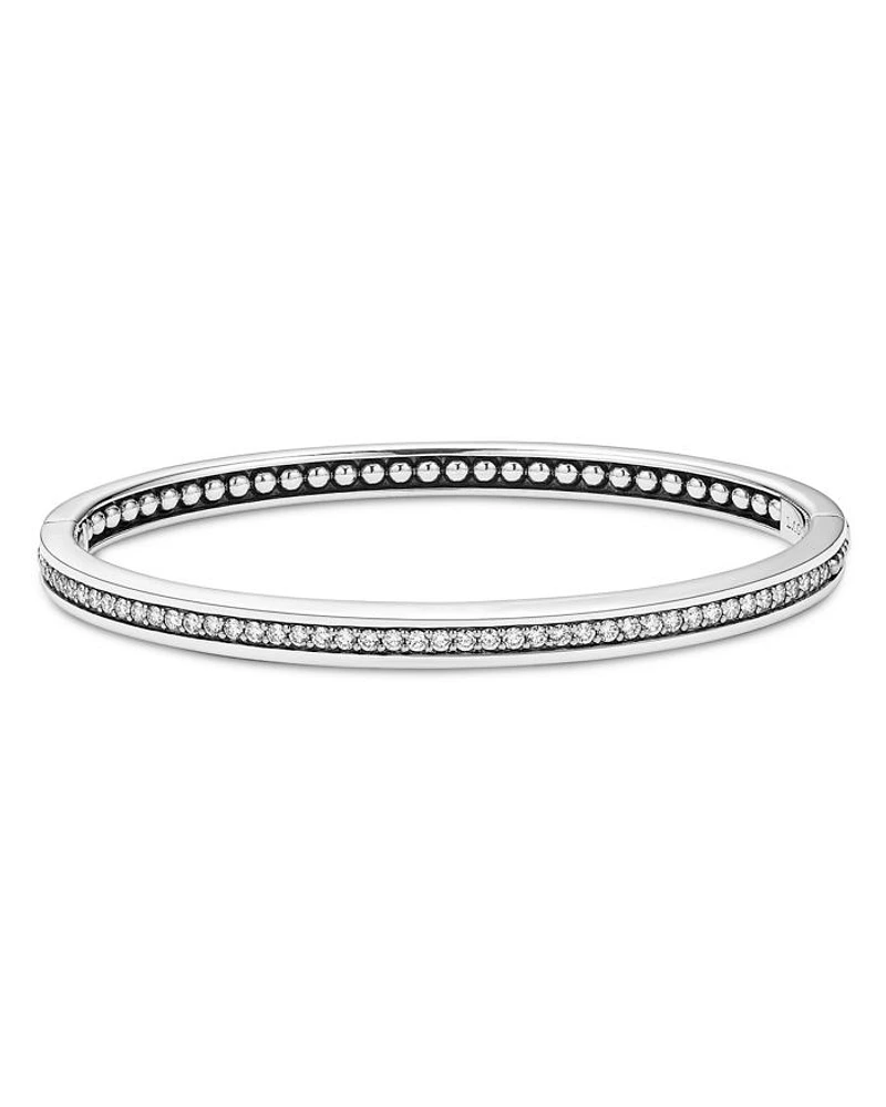Sterling Silver Caviar Spark Diamond Bangle Bracelet