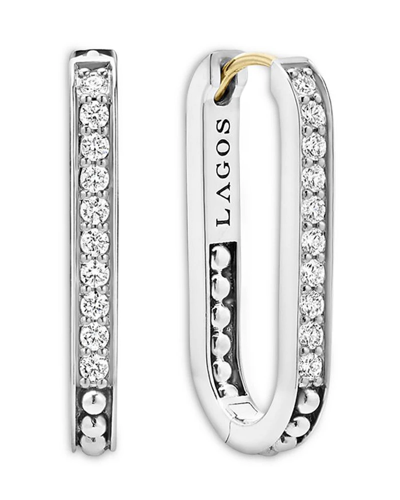 14K Yellow Gold & Sterling Silver Caviar Spark Diamond Oval Hoop Earrings