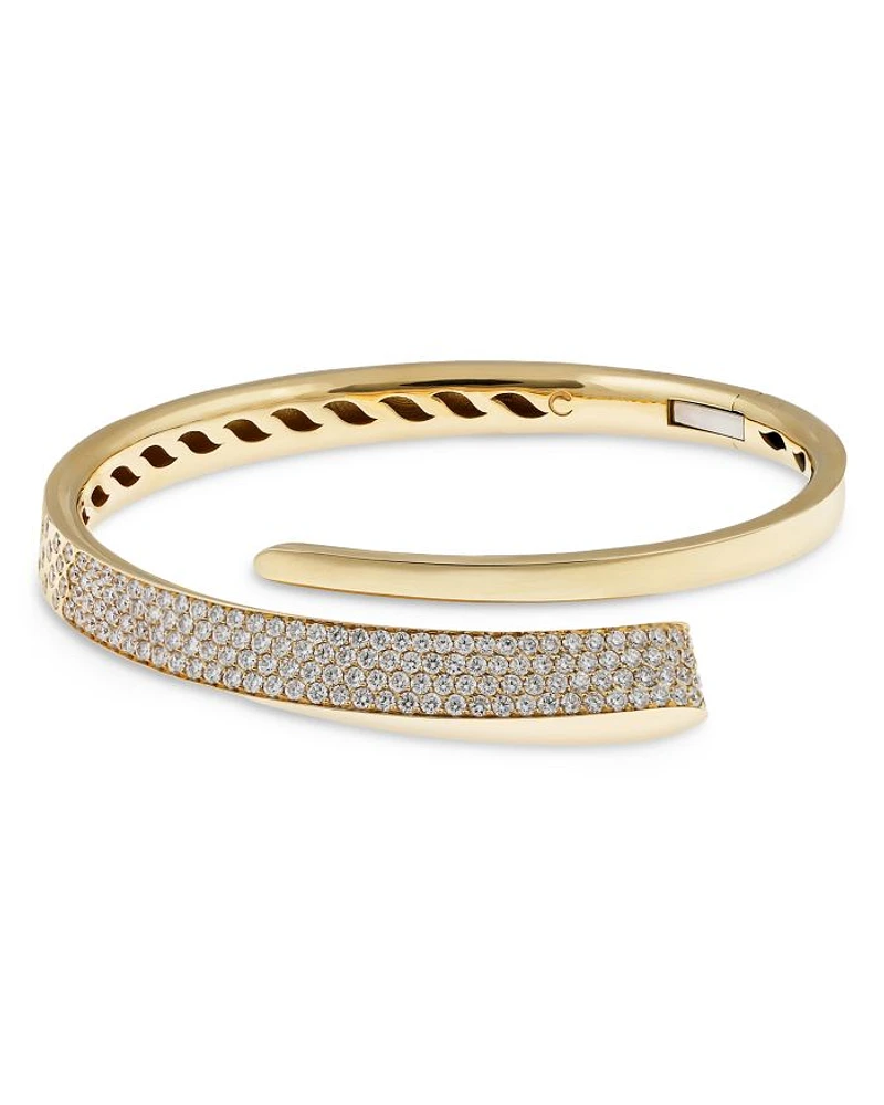 18K Yellow Gold Like Diamond Pavé Bypass Bangle Bracelet - Exclusive, Italy Campaign