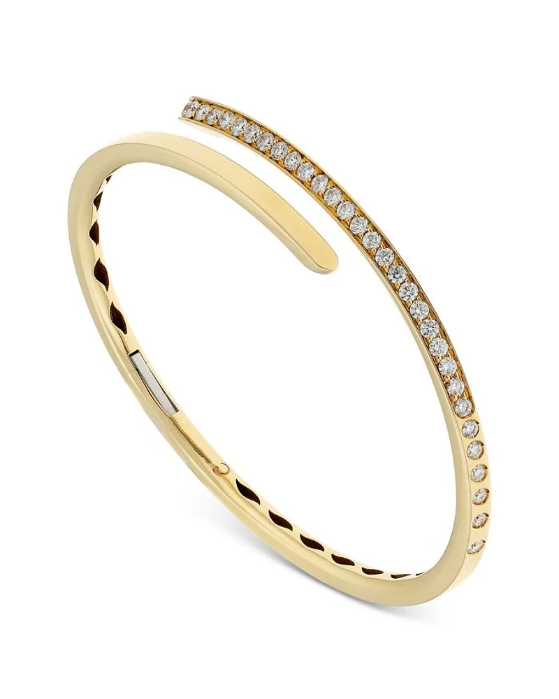18K Yellow Gold Like Diamond Pavé Bypass Slim Bangle Bracelet - Exclusive, Italy Campaign