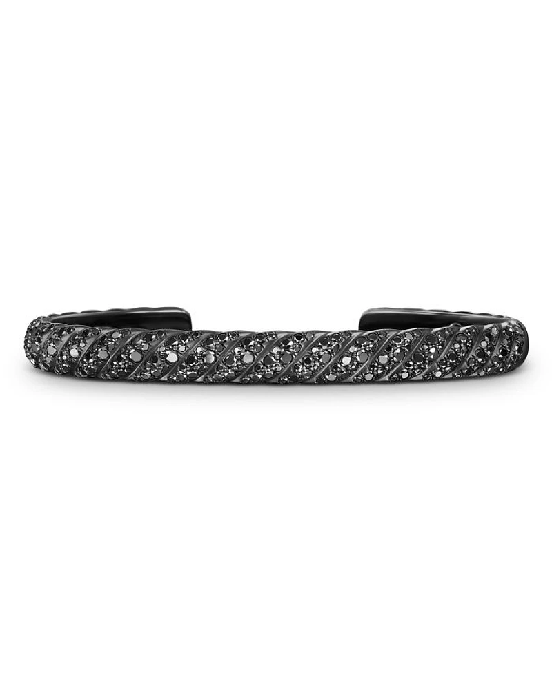Men's Sculpted Cable Cuff Bracelet in Black Titanium with Black Diamonds