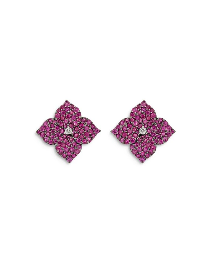 18K Rose Gold Fiore Pink Sapphire & Diamond Pavé Flower Large Stud Earrings