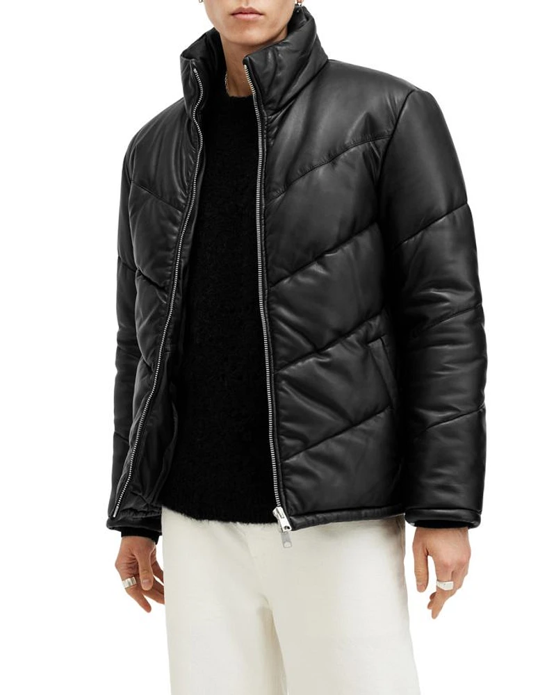 Raya Leather Quilted Full Zip Puffer Jacket