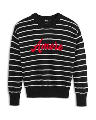Girls' Amore Striped Cashmere Pullover Crewneck Sweater, Big Kid - Exclusive