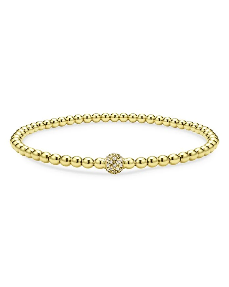 18K Yellow Gold Caviar Diamond Pavé Ball Stretch Bracelet