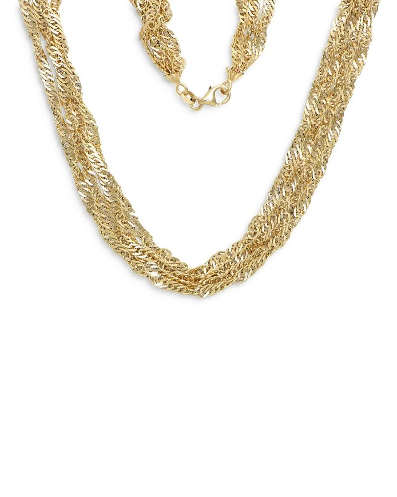 14K Yellow Gold Multi Strand Singapore Link 18" Collar Necklace