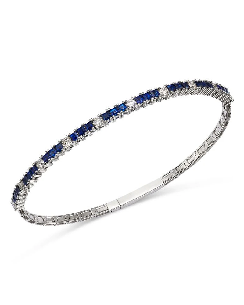 Sapphire & Diamond Bangle Bracelet in 14K White Gold