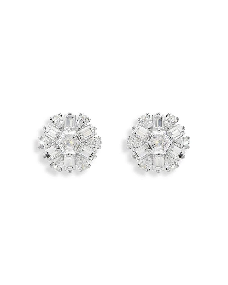 Idyllia Crystal Snowflake Stud Earrings in Rhodium Plated