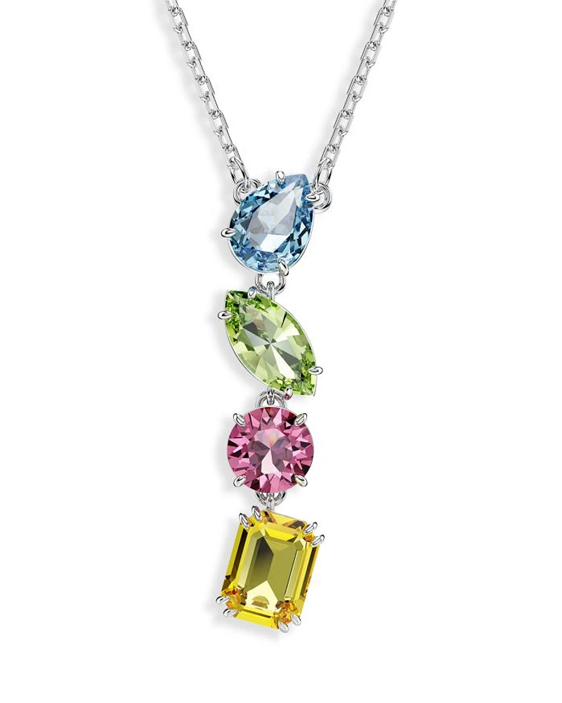 Gema Multicolor Crystal Lariat Necklace in Rhodium Plated, 14.87"-16.87"