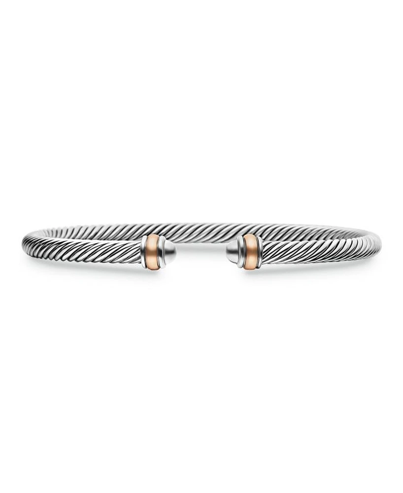 Classic Cable Bracelet in Sterling Silver with 18K Rose Gold, 4mm