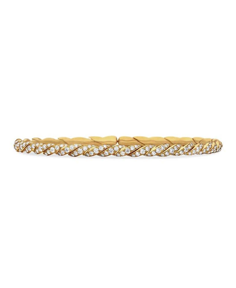Sculpted Cable Flex Bracelet in 18K Yellow Gold with Diamonds, 3.5mm