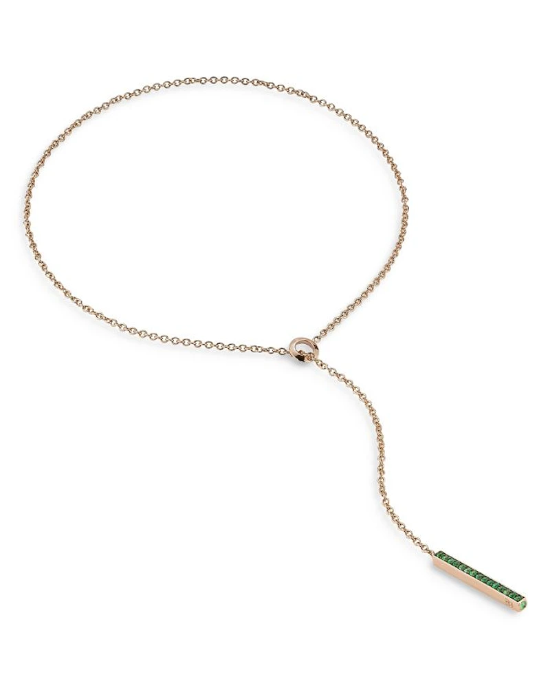 18K Rose Gold Emerald Bar Lariat Necklace, 20"