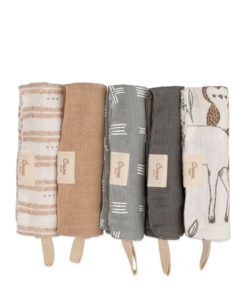 Ezra Woodland Animal Washcloths, 5 Pack