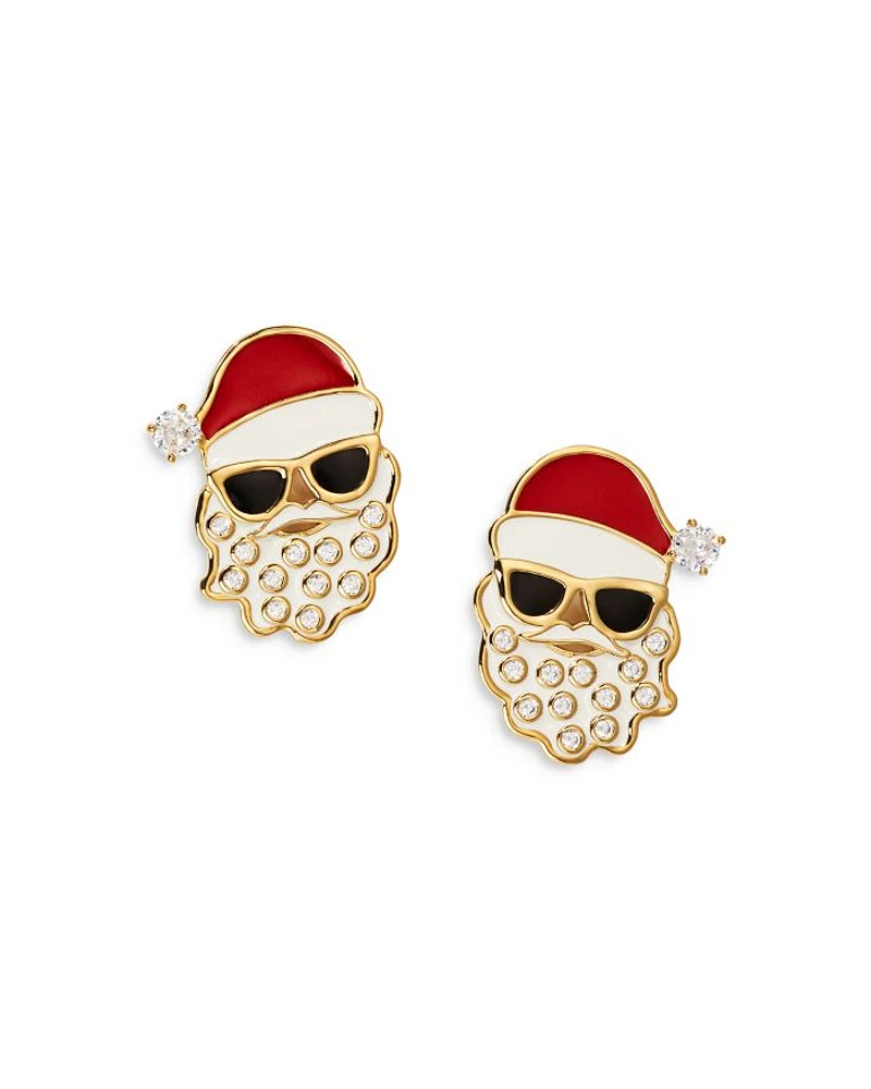 Holi-Daze Pavé Santa Stud Earrings in 18K Gold Plated