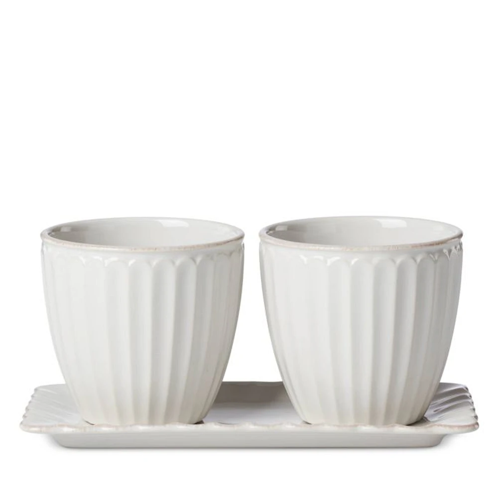 Set of 2 French Perle Herb Pots with Tray
