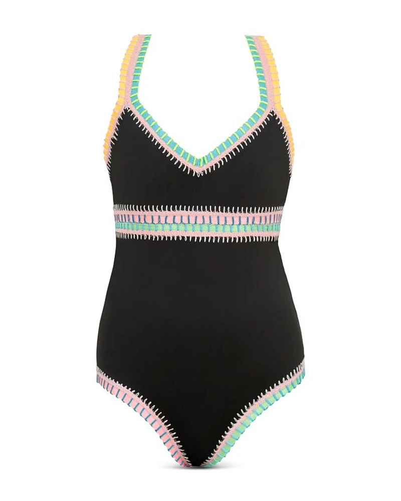 Girls' Rainbow Embroidered One Piece Swimsuit - Big Kid