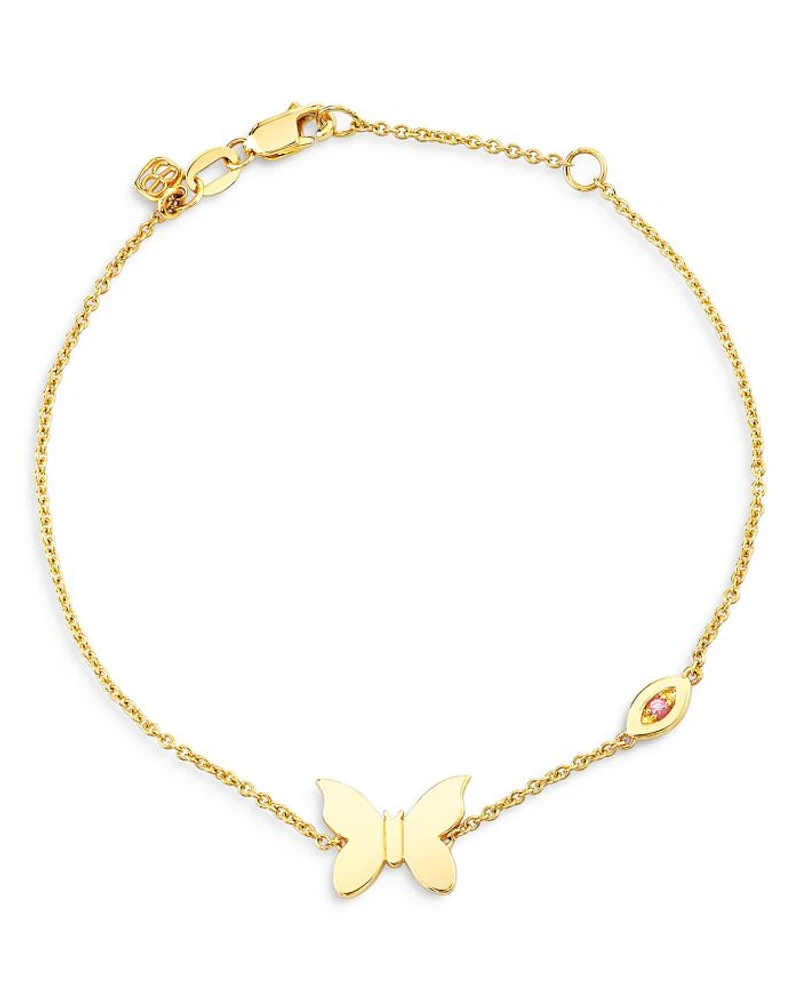 Wicked x Sydney Evan14K Yellow Gold Glinda Pure Butterfly Pink Sapphire Chain Bracelet
