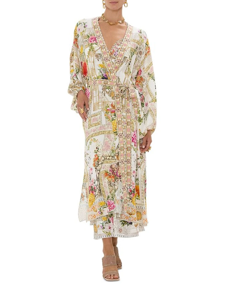 Silk Blouson Sleeve Layer Swim Cover Up in Egyptian Rose