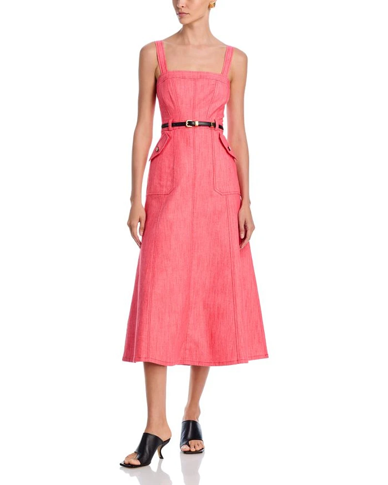 Malani Square Neck Belted Midi Dress