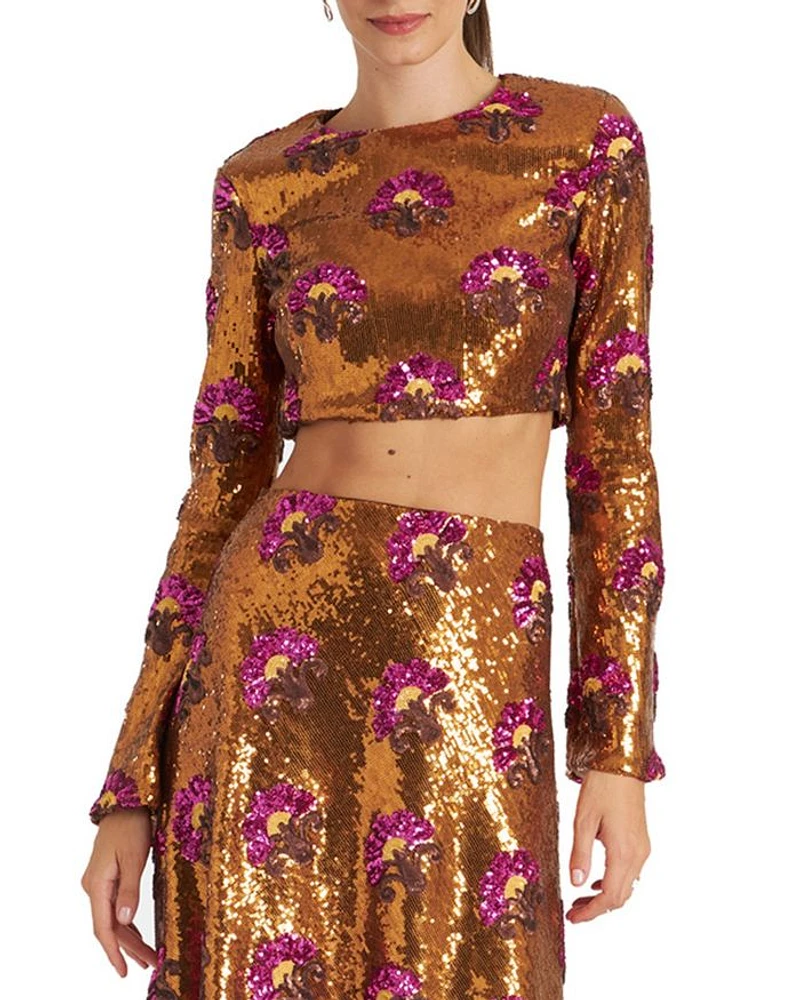 Holly Crop Top Textured Sequins Rust