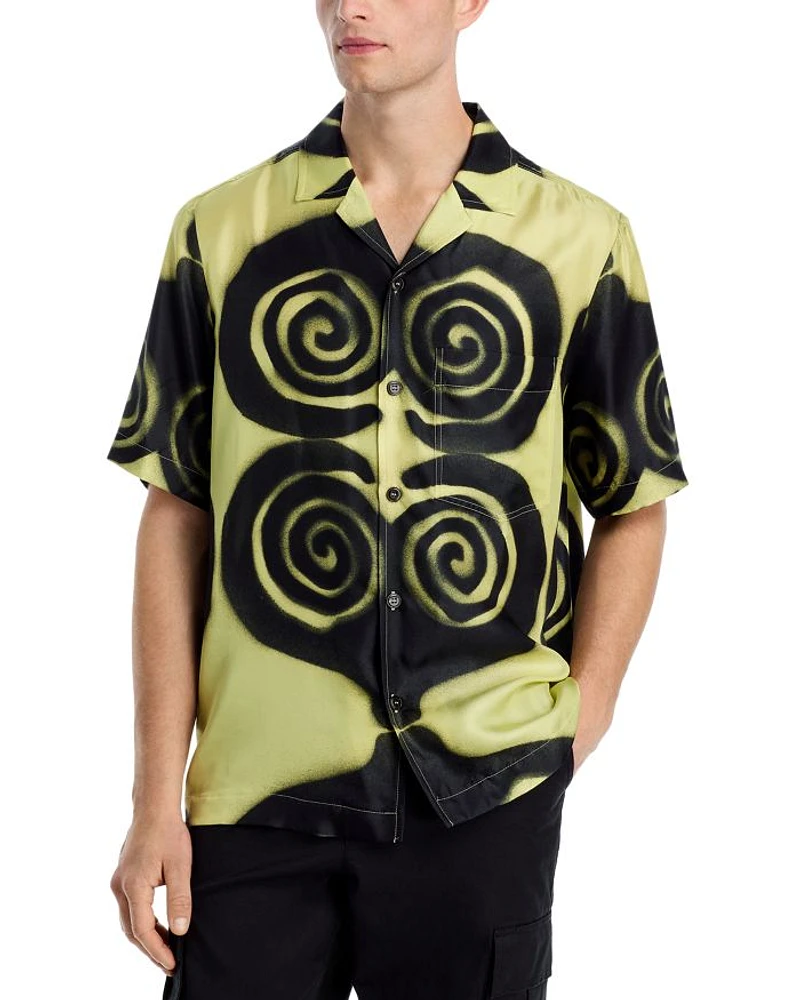 Bodil Silk Printed Button Down Camp Shirt