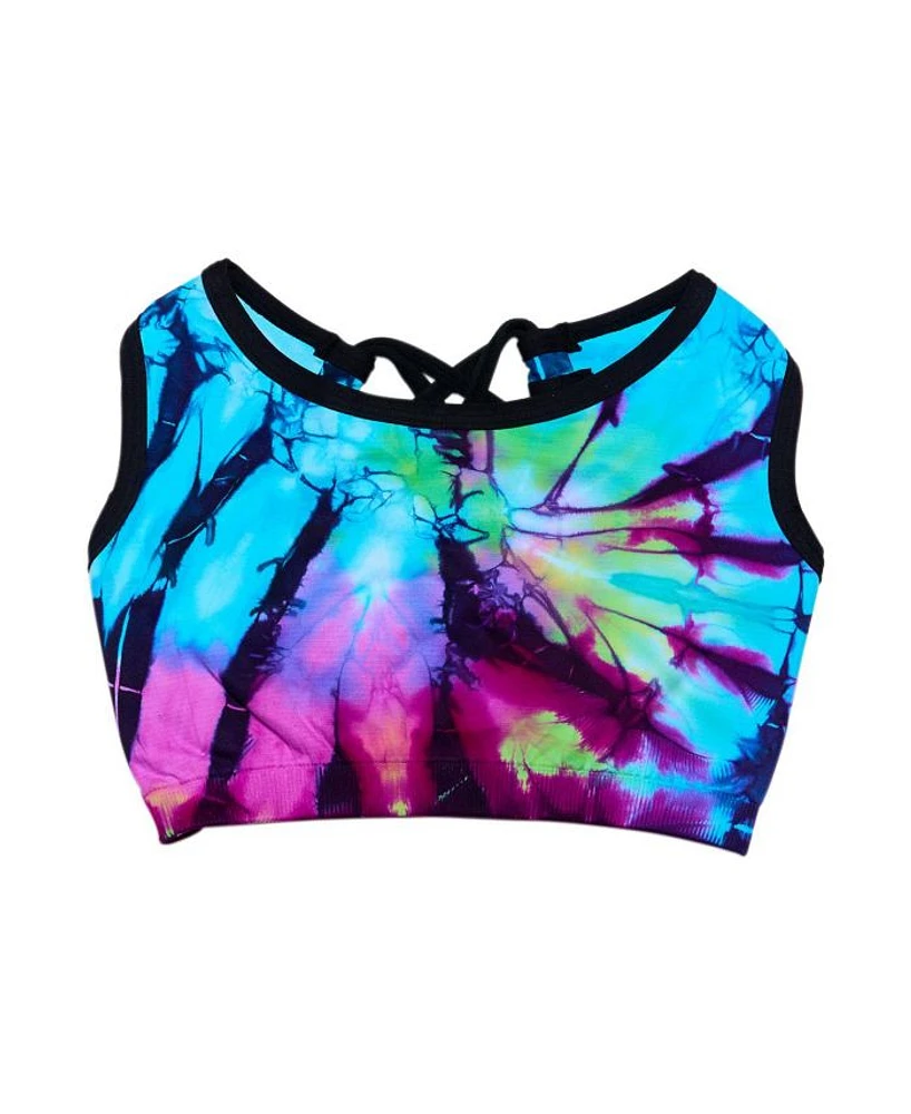 Tie Dye Contrast Strappy Back Sports Bra - (7-14 Big Kid