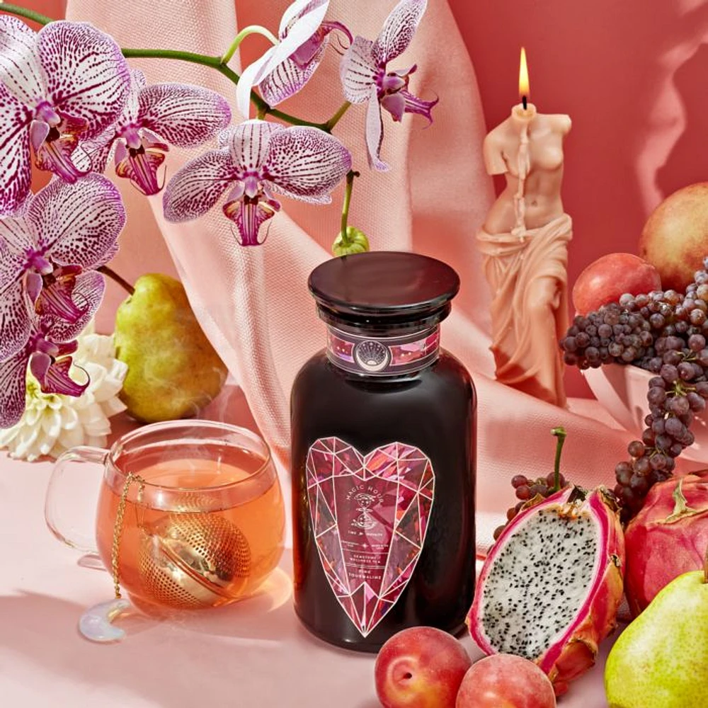 Pink Tourmaline Organic Dragon Fruit Hibiscus White Tea for Women's Health in Violet Glass Apothecary Jar, 6 oz.