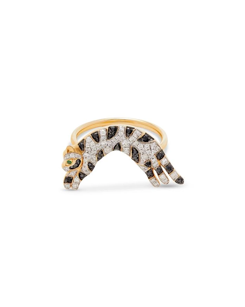 18K Yellow Gold Diamond & Tsavorite Cat Ring